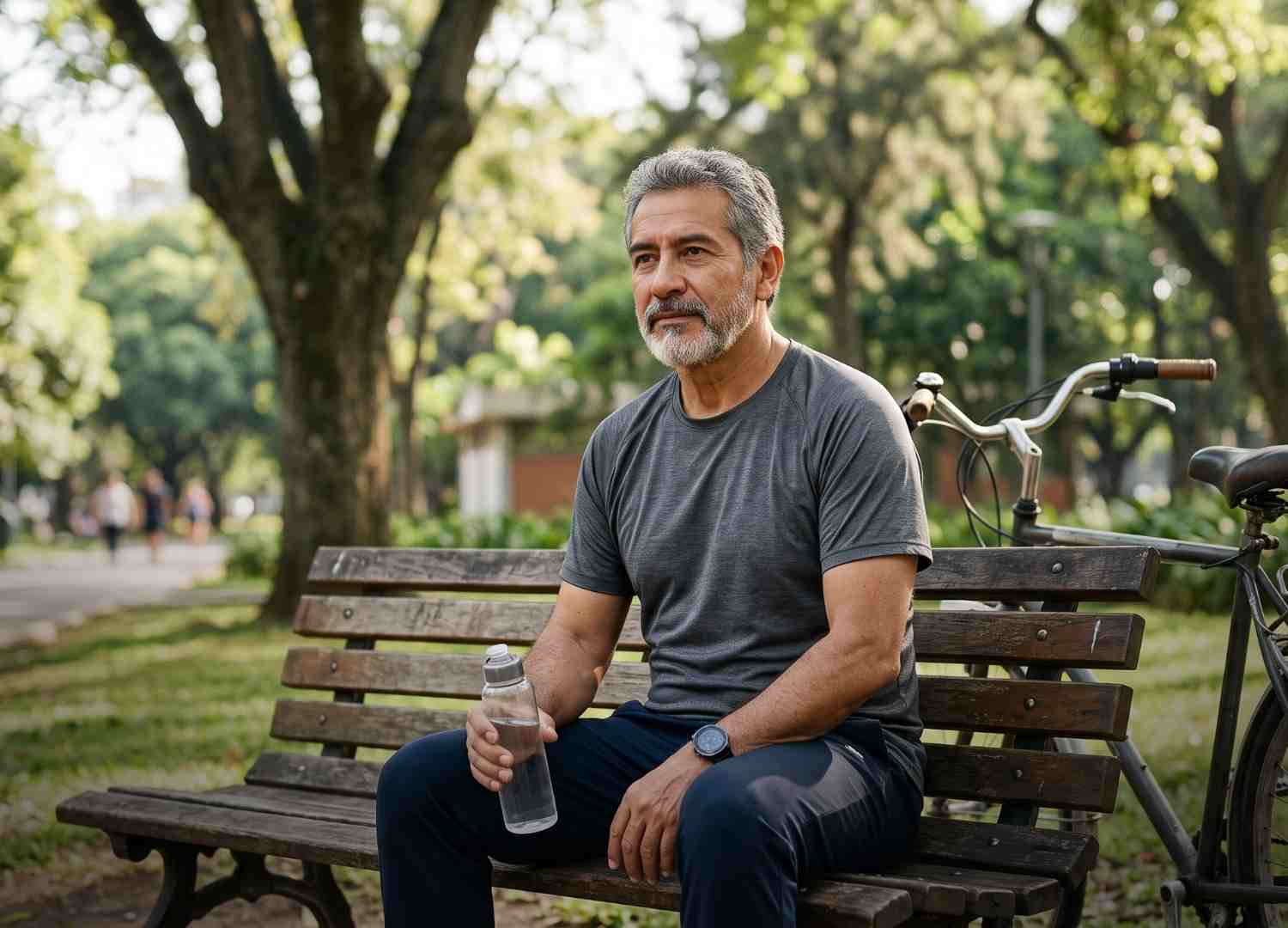 Hombre maduro activo y sereno en un parque